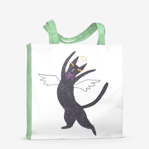 Сумка-шоппер «Черная кошка с лиловым бантом #5»