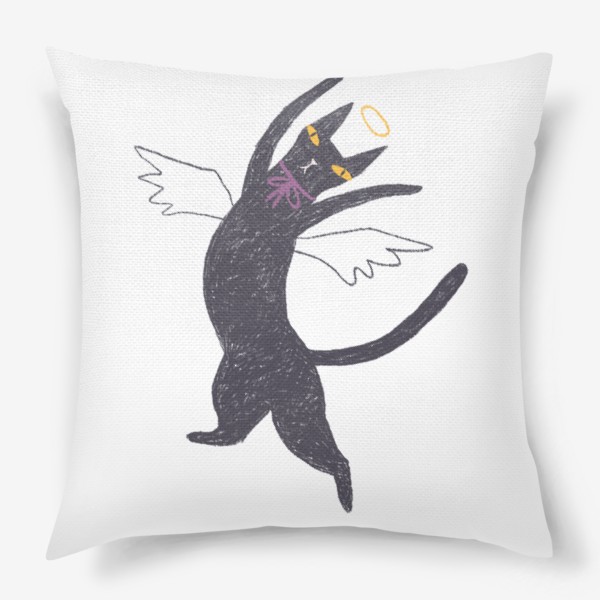 Подушка «Черная кошка с лиловым бантом #5»