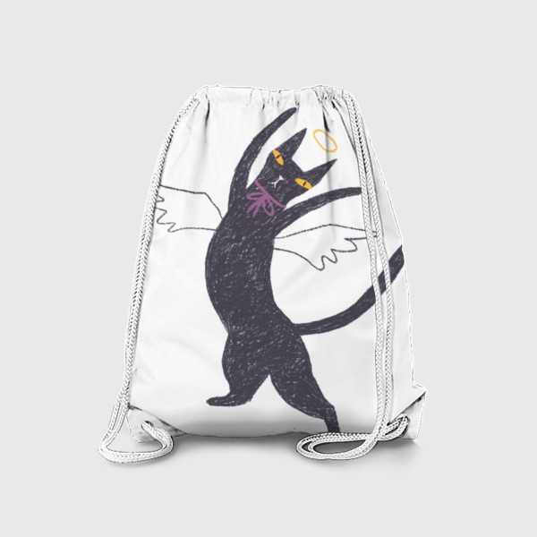 Рюкзак «Черная кошка с лиловым бантом #5»