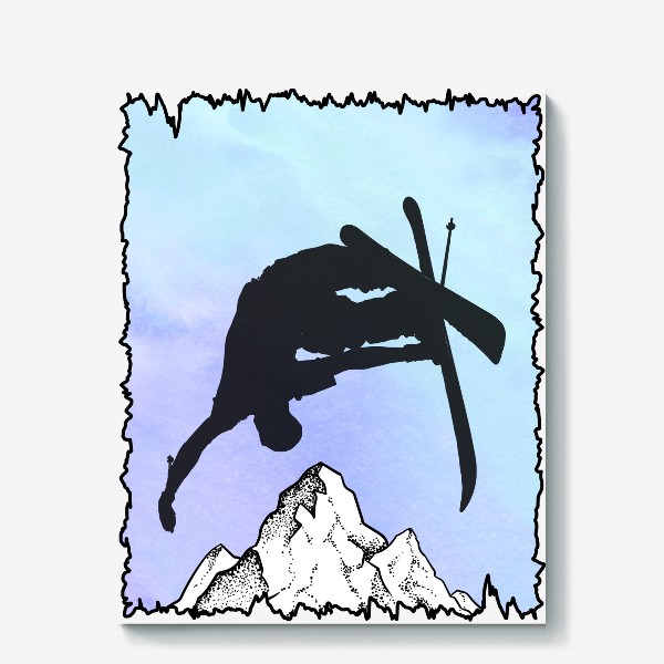 Холст «Лыжи, лыжники и горы»