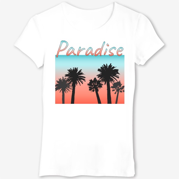 Футболка «Paradise, пальмы на закате с надписью»