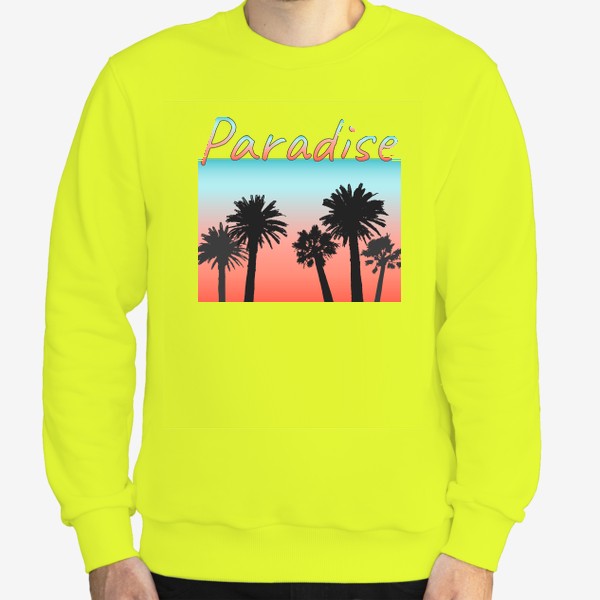 Свитшот «Paradise, пальмы на закате с надписью»