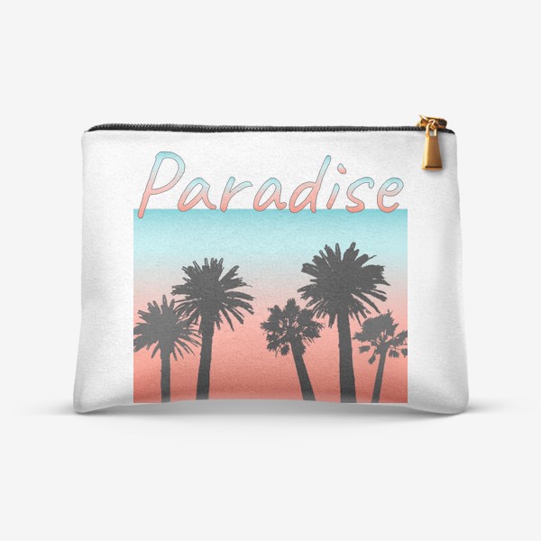 Косметичка «Paradise, пальмы на закате с надписью»