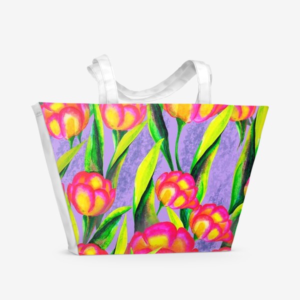 Пляжная сумка «Тюльпаны на сиреневом»