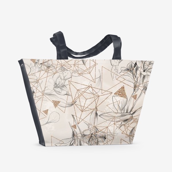 Пляжная сумка «Лилии и золотая геометрия»