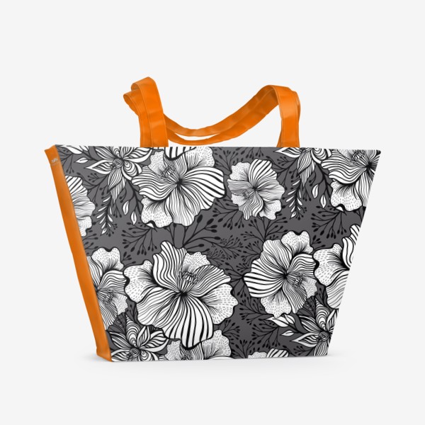 Пляжная сумка «Красивый черно-белый графический принт в стиле зен дудл»