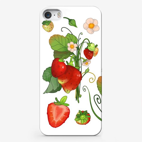 Чехол iPhone «ботаническая иллюстрация клубники в акварельном стиле»