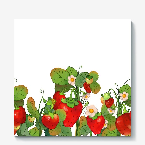 Холст &laquo;непрерывный ботанический бордюр из цветов и ягод клубники&raquo;