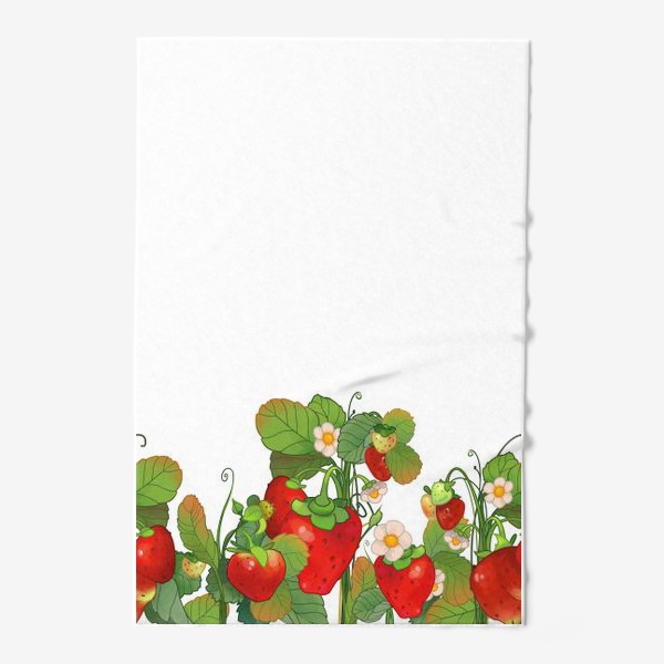 Полотенце &laquo;непрерывный ботанический бордюр из цветов и ягод клубники&raquo;