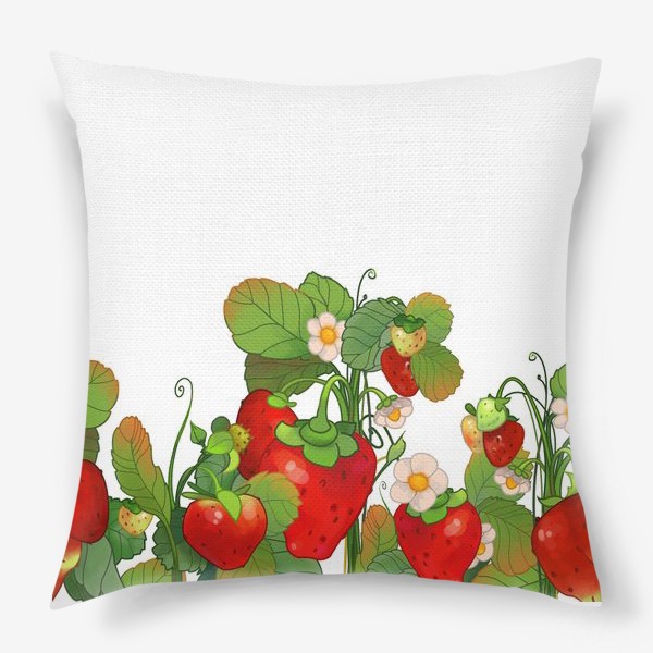 Подушка &laquo;непрерывный ботанический бордюр из цветов и ягод клубники&raquo;