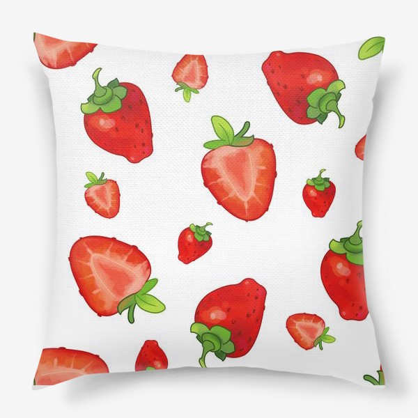 Подушка «яркий ботанический паттерн с ягодами клубники»