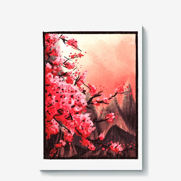 Холст «Цветение Сакуры на рассвете - Пейзаж»