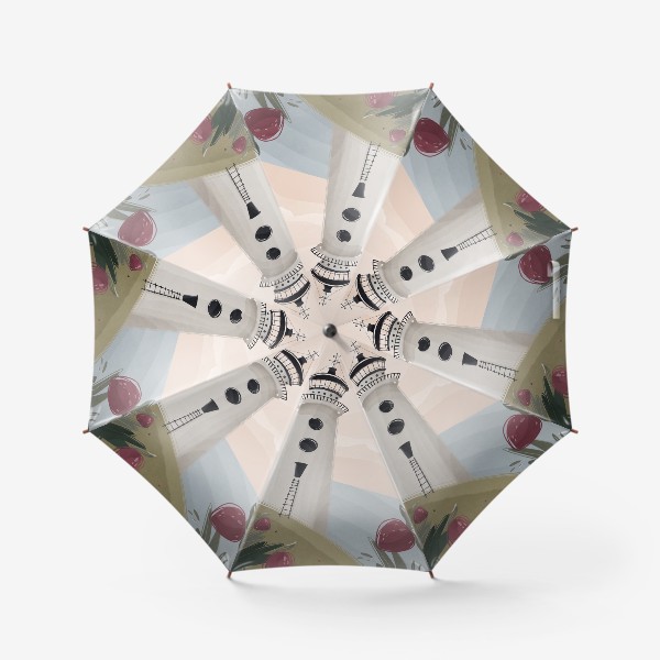Зонт «Летний маяк с клубникой. Акварель»