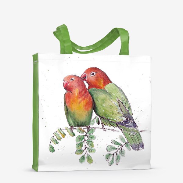 Сумка-шоппер «Птицы неразлучники. Влюблённые. Любовь. Летний принт. Семья.»