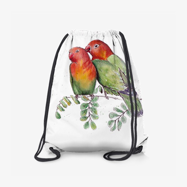 Рюкзак «Птицы неразлучники. Влюблённые. Любовь. Летний принт. Семья.»