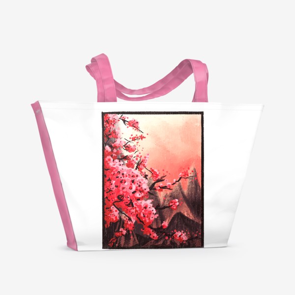 Пляжная сумка «Цветение Сакуры на рассвете - Пейзаж»