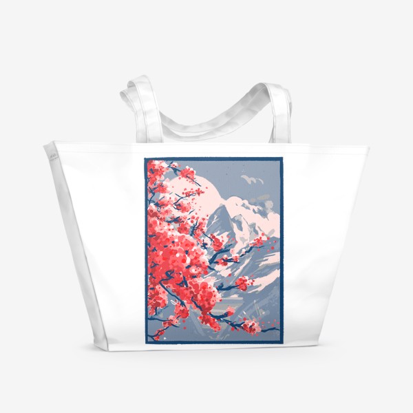 Пляжная сумка «Цветение Сакуры на фоне Фудзи - Пейзаж»