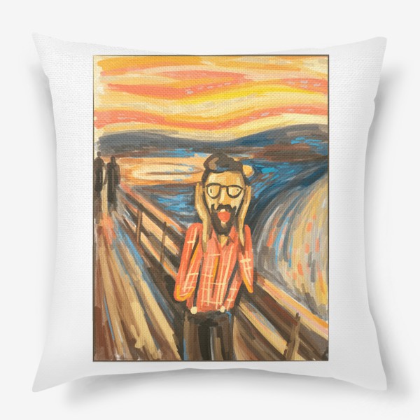Подушка «Крик Хипстера - Пародия на картину Крик Мунка»
