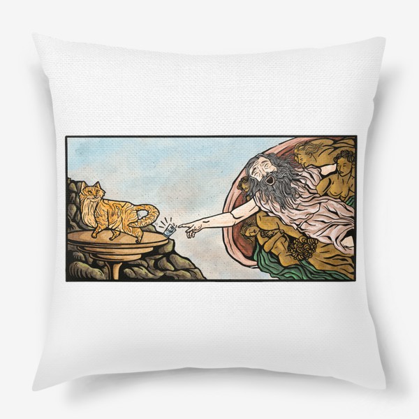 Подушка «Сотворение Котика - Пародия на сотворение Адама Микеланджело»