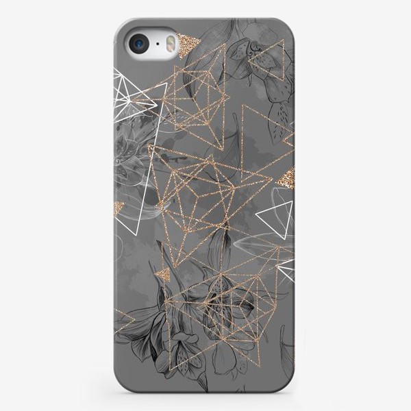 Чехол iPhone «Лилии и  геометрия на сером»