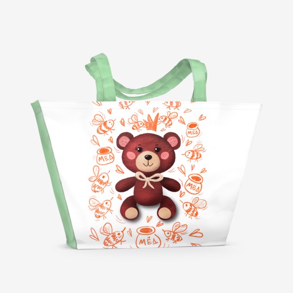 Пляжная сумка «Мишка очень любит мёд. Тедди и дудлы»