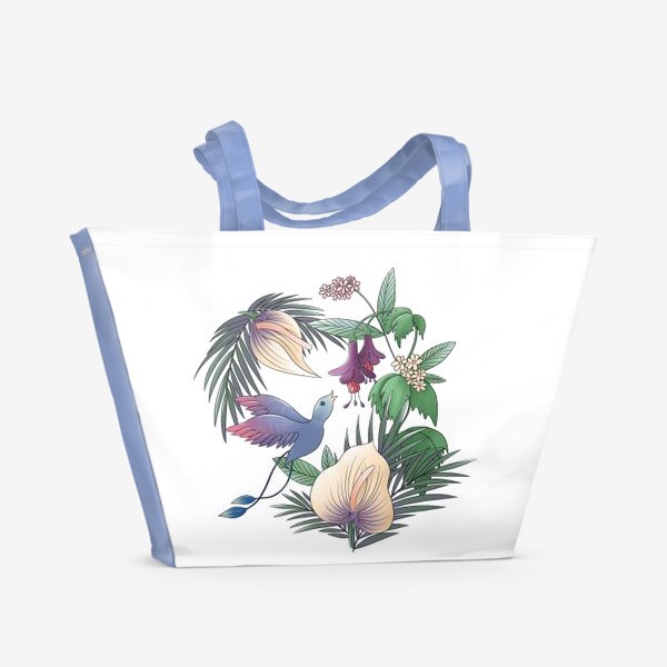 Пляжная сумка «тропический сад с голубой птицей»