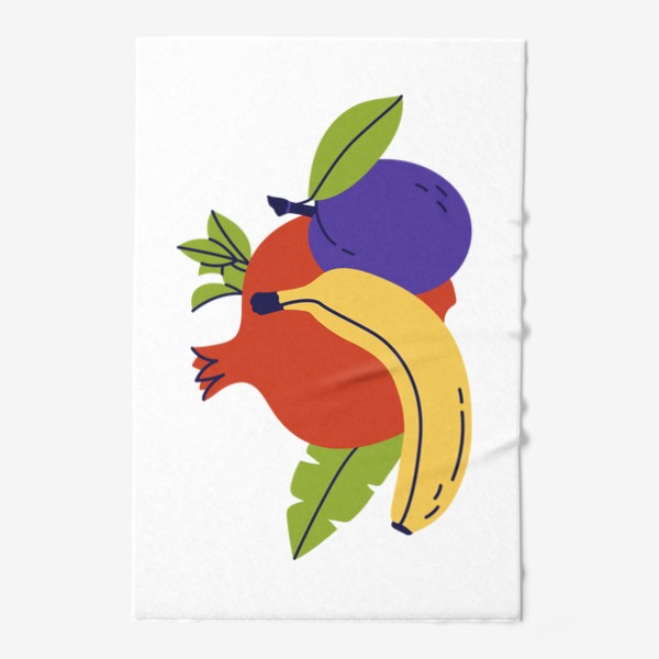 Полотенце «Свежие фрукты, нарисованные в современном трендовом стиле. Гранат, банан и чернослив»
