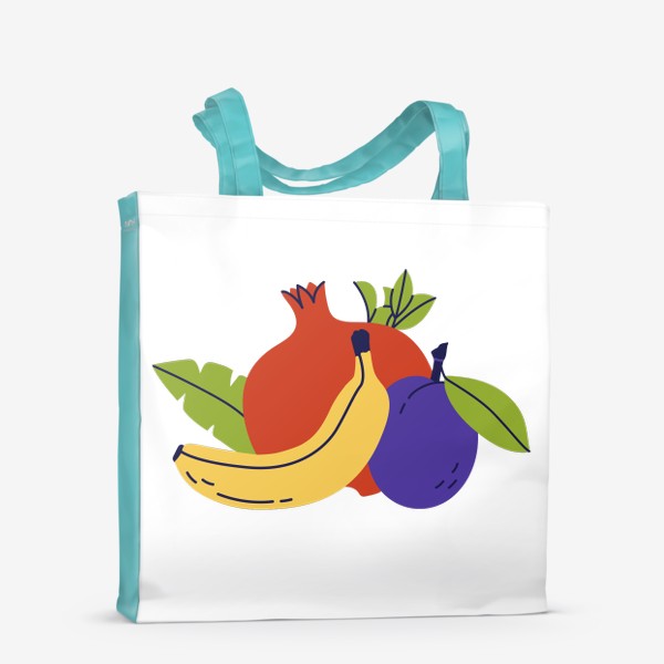 Сумка-шоппер «Свежие фрукты, нарисованные в современном трендовом стиле. Гранат, банан и чернослив»