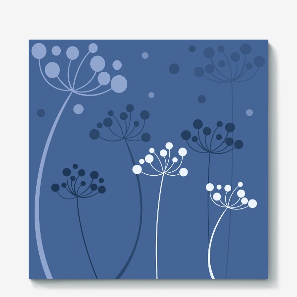Холст «Пейзаж абстрактные летние цветы на синем фоне»