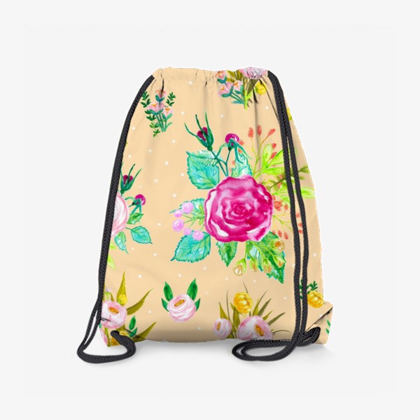 Рюкзак «Нежный акварельный паттерн с розами и эустомой»