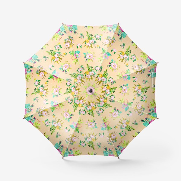 Зонт «Нежный акварельный паттерн с розами и эустомой»