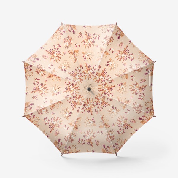 Зонт «Нежный кофейный паттерн. Акварельный принт с розами и эустомой.»