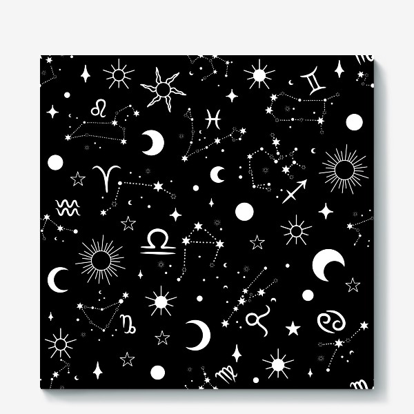 Холст «Космическая абстракция паттерн. Созвездия, звезды, галактика, зодиак»