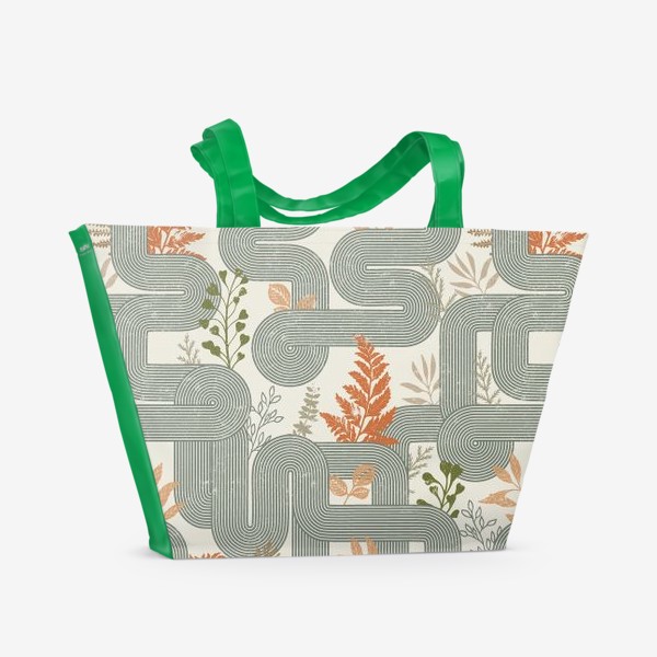 Пляжная сумка «Лабиринт и травы на бежевом.»