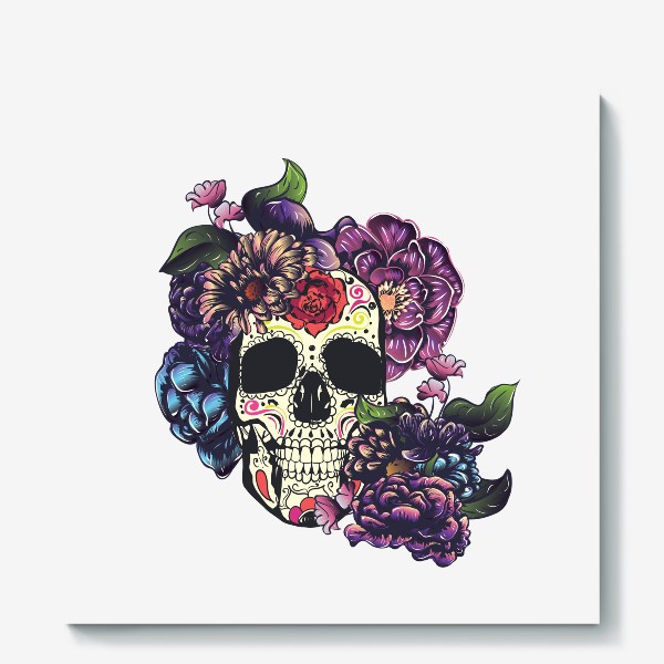 Холст «Sugar skull череп с цветами»
