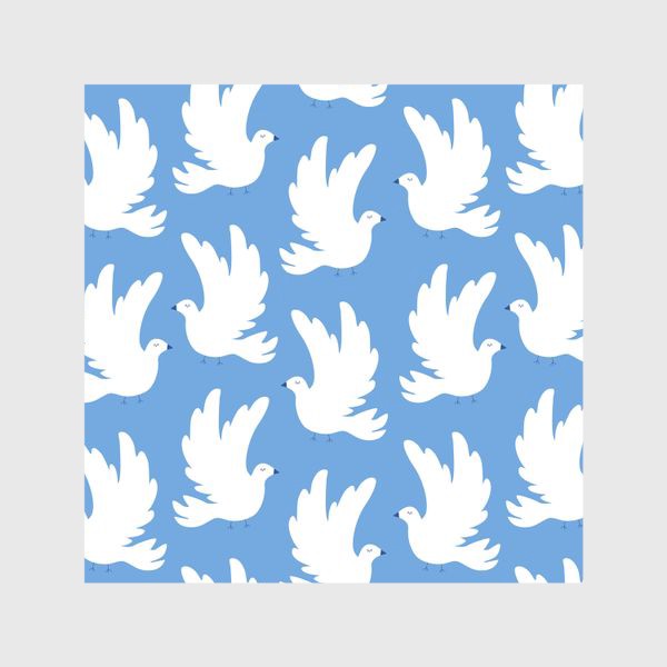 Шторы «Белые голубки на голубом фоне паттерн»