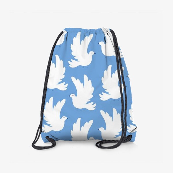 Рюкзак «Белые голубки на голубом фоне паттерн»
