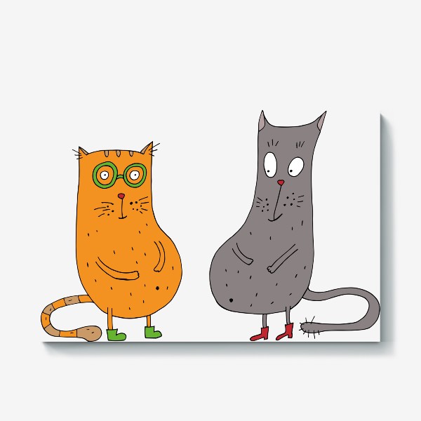 Холст «Забавные коты . Рыжий кот и серый кот»