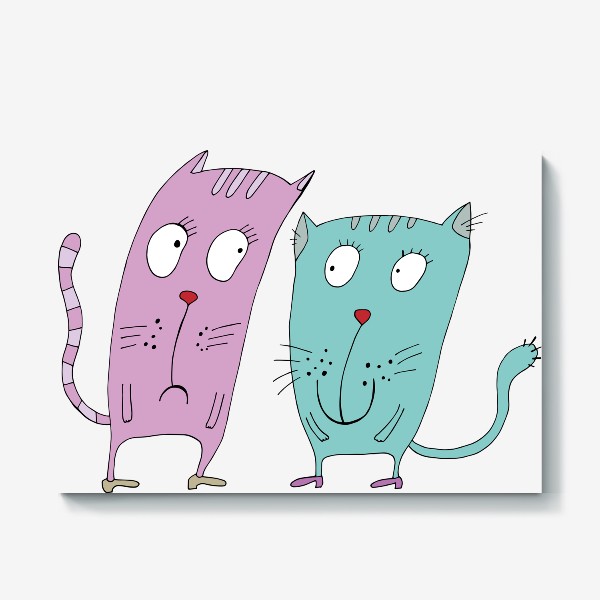 Холст «Смешные кошки. Фиолетовый и голубой котики»