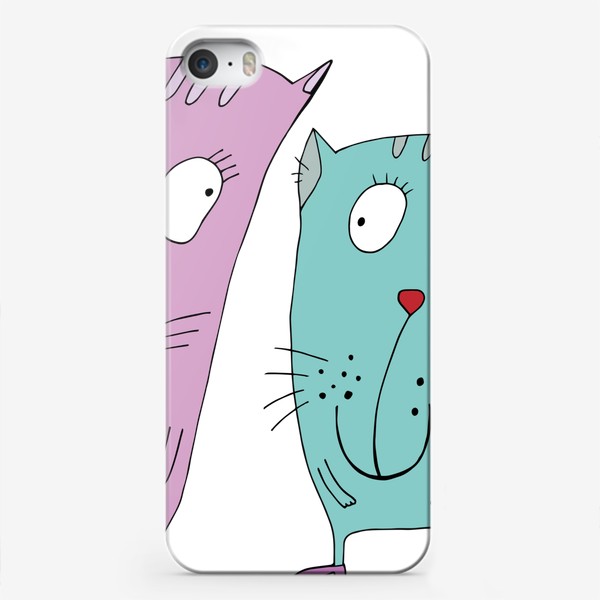 Чехол iPhone «Смешные кошки. Фиолетовый и голубой котики»