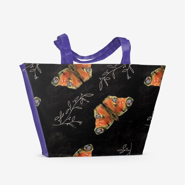 Пляжная сумка &laquo;Бабочки на черном фоне&raquo;