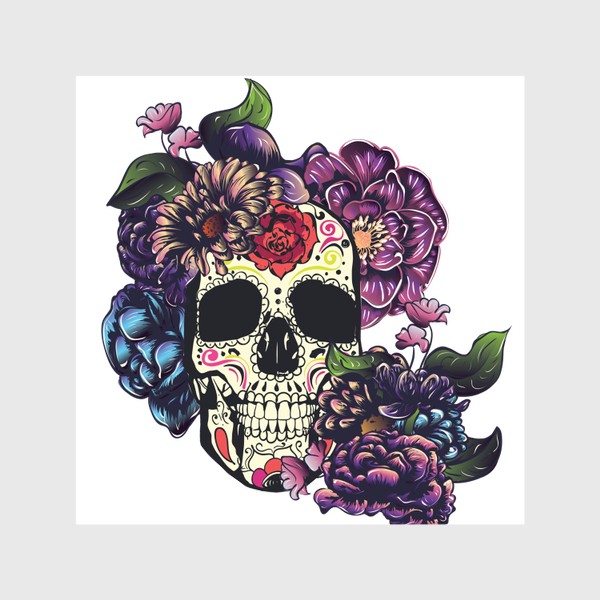 Шторы «Sugar skull череп с цветами»
