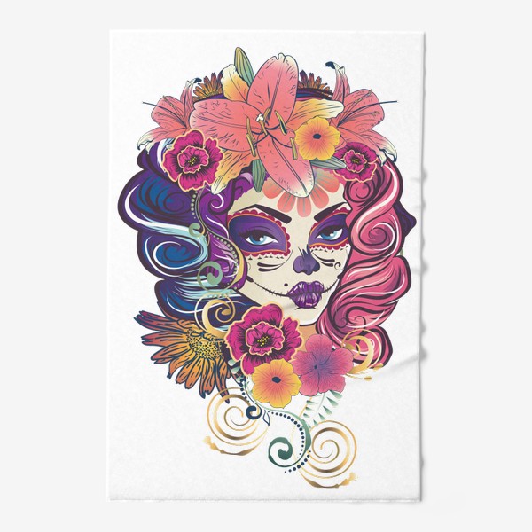 Полотенце «Портрет девушки калавера в цветах sugar skull»