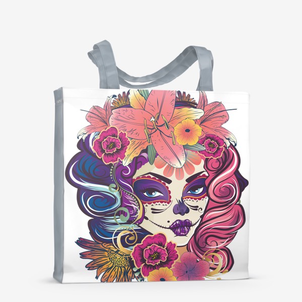 Сумка-шоппер «Портрет девушки калавера в цветах sugar skull»