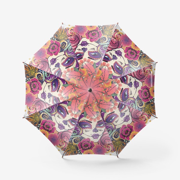 Зонт «Портрет девушки калавера в цветах sugar skull»