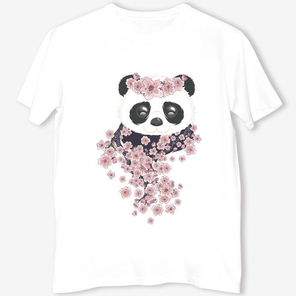 Футболка «Панда и розовые цветы сакуры на ветвях»