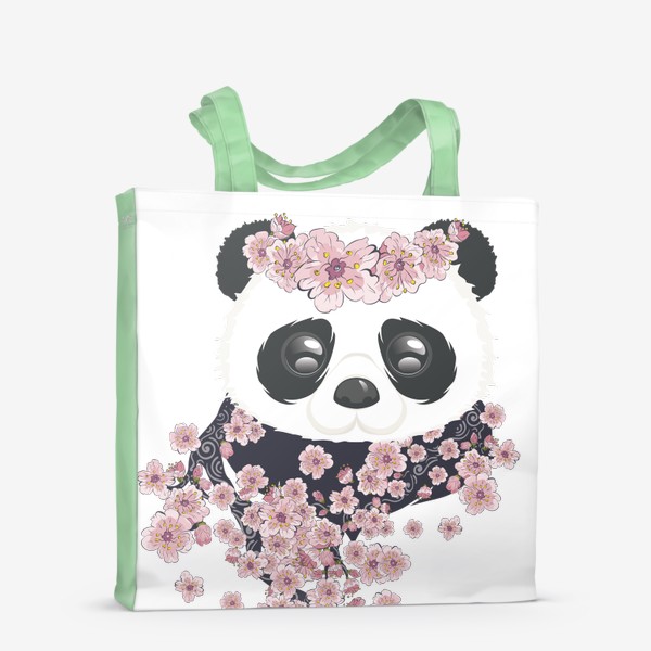 Сумка-шоппер «Панда и розовые цветы сакуры на ветвях»