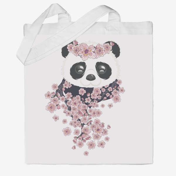 Сумка хб «Панда и розовые цветы сакуры на ветвях»