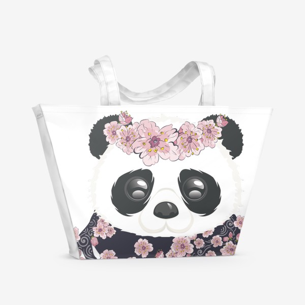 Пляжная сумка «Панда и розовые цветы сакуры на ветвях»