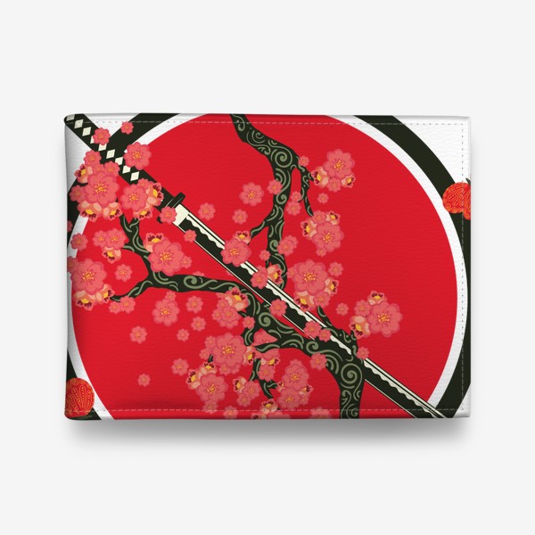 Кошелек «Японский меч катана и красные цветы на ветках»